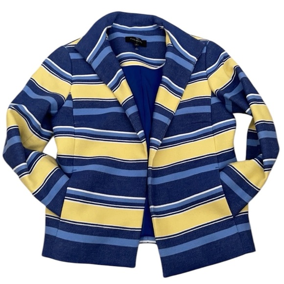 NWOT Talbots striped blue yellow white cotton blended open jacket - Picture 1 of 10